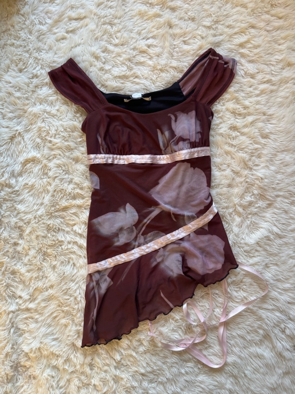 Y2K Style Kimchi Blue Burgundy Mesh Top with Pink Trim